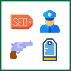 4 gun icon. Vector illustration gun set. revolver and tags icons for gun works