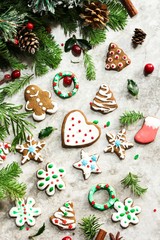 Homemade Christmas new year decorated gingerbread cookies