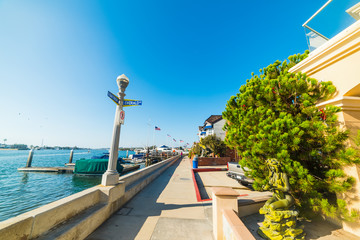 Luxury houses in Balboa Island shore in Newport Beach