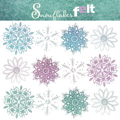 a set of colorful snowflakes made of felt. Isolated on white background