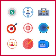 9 hit icon. Vector illustration hit set. tape recorder and targeting icons for hit works