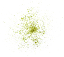 Green tea powder on white background