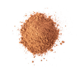 instant cocoa powder isolated on white background. top view