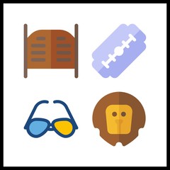 4 hair icon. Vector illustration hair set. sunglasses and razor icons for hair works