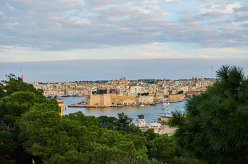 Malta city Skyline, colorful house balcony Malta Valletta