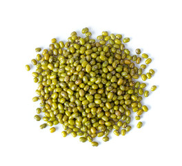 Mung beans isolated on white background. top view