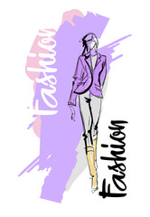 Fashion girl sketch. Fashion illustration. Drawing fashion model