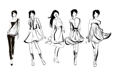 Fashion girls sketch. Fashion illustration. Drawing fashion models