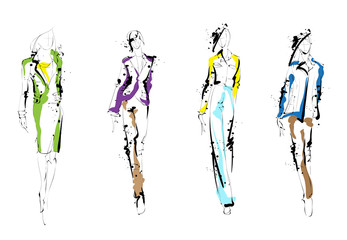 Fashion girls sketch. Fashion illustration. Drawing fashion models