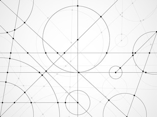Abstract background of engineering drawing. Technological wallpaper made with circles and lines. Geometric design