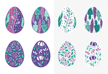 Easter eggs set in purple color. Holiday easter clip art for cards, invitations, tags and postcards. Isolated on white background