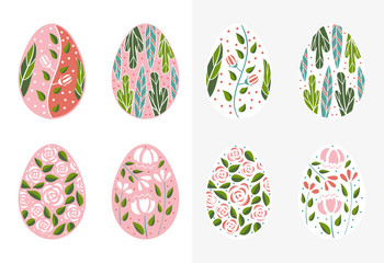 Fototapeta premium Easter eggs set in pink color. Holiday easter clip art for cards, invitations, tags and postcards. Isolated on white background
