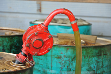 Hand operated oil pump at the diesel storage area. 