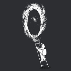 an astronaut climbs the ladder into wormhole - obrazy, fototapety, plakaty