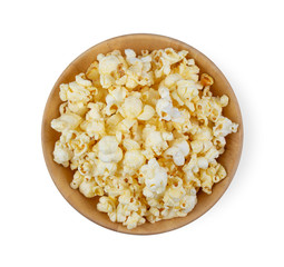 popcorn in a wood  bowl top view