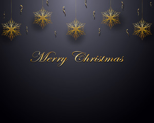 Fototapeta na wymiar Christmas design with gold snowflake and confetti.