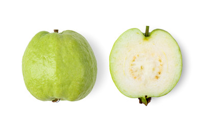 guava fruit isolated on white background. top view