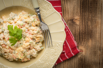 Traditional Russian vegetable salad.