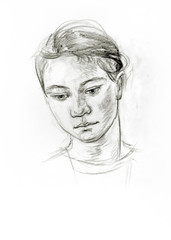 Portrait of a girl with a pencil