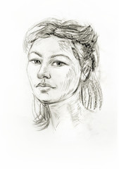 Portrait of a girl with a pencil