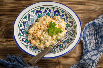 Traditional Russian vegetable salad.