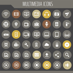 Big Multimedia icon set, trendy flat icons collection