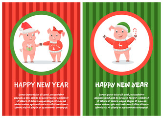 Fototapeta premium Postcard Happy New Year Pink Pigs 2019 Vector