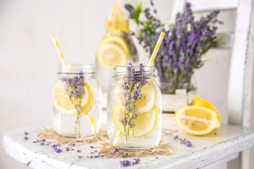 Cold Infused Detox Water with Lemon and Lavender. Provence Style