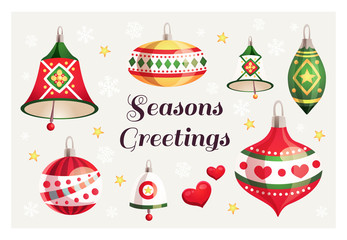 Merry Christmas and Happy New Year card with Seasons Greetings text