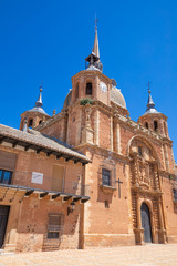 facade of landmark Church of the Christ, from year 1729, of San Carlos del Valle town, in Ciudad Real (Castilla La Mancha, Spain, Europe)