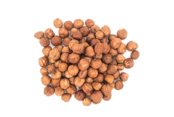 Hazelnut nuts on white background. peeled filbert