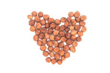 Hazelnut nuts on white background. peeled filbert