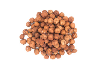 Hazelnut nuts on white background. peeled filbert