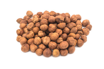 Hazelnut nuts on white background. peeled filbert
