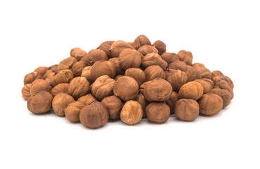 Hazelnut nuts on white background. peeled filbert