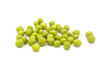 Green canned peas on a white background
