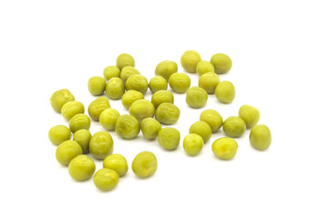 Green canned peas on a white background