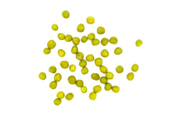 Green canned peas on a white background