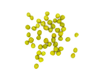 Green canned peas on a white background