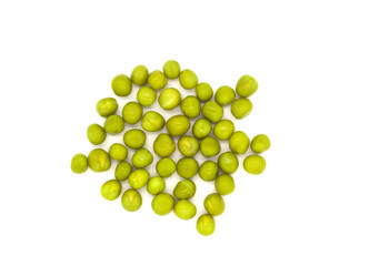 Green canned peas on a white background