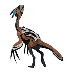 Colorful polygonal style design of an prehistoric extincted bird or dinosaur (therizinosaurus)