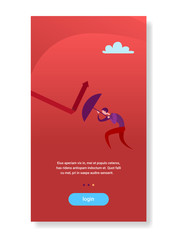 businessman hold umbrella rise arrow up crisis protection concept flat vertical copy space