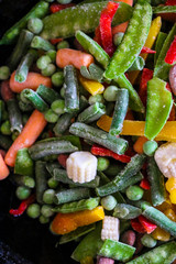 cooking frozen vegetables in  hot skillet. Defrosting and roasting the vegetable mix