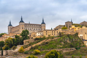 Fototapeta na wymiar The Alcazar of Toledo, a historical stone fortification located in the highest part of Toledo, Castile-La Mancha, Spain. 