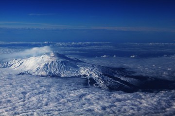 Aerial view of snowy Etna