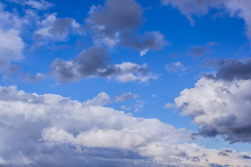 grey stormy clouds on blue sky background