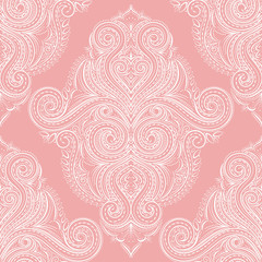White and pink floral seamless pattern. Vintage vector, paisley elements. Traditional,Turkish, Indian motifs. Great for fabric and textile, wallpaper, packaging or any desired idea.