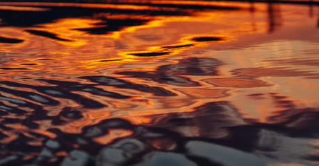 Water background with smooth ripples during sunset