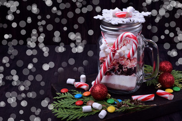 Dry layered mix to prepare hot chocolate. Christmas gift idea