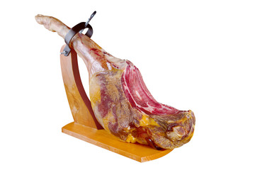 traditional spanish jamon serrano, italian parma, hamon iberico, prosciutto, leg isolated on white